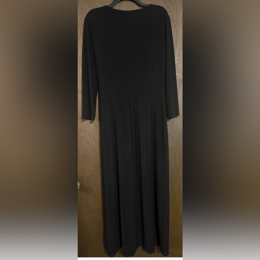 Lauren Ralph Lauren Wrap Dress Ruffle Knot Black Long V-Neck 3/4 Sleeve Sz 16 - Picture 4 of 6